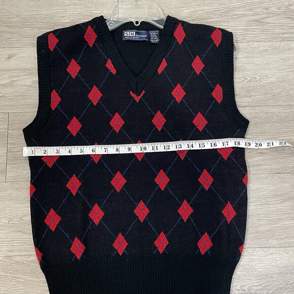 Mens Sweater Size S Sleeveless Vest Argyle Print Academia Preppy Holiday Evening - Picture 4 of 5